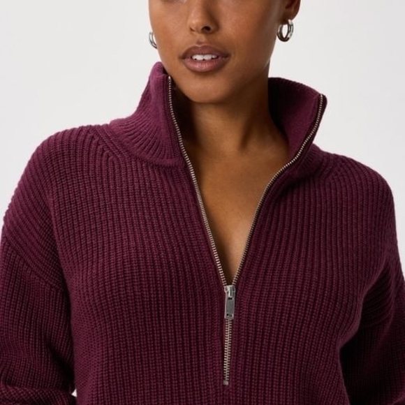 NWT. Quince Australian Merino Wool Half Zip Sweater, Barolo Burgundy (S) - Picture 5 of 17
